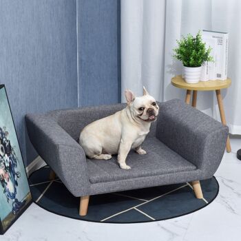 Canapé chien lit pour chien design scandinave coussin moelleux pieds bois massif dim. 87 x 61 x 36 cm polyester gris 5