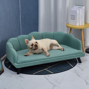 Canapé chien lit pour chien chat design contemporain coquillage dim. 98L x 60l x 35H cm coussin moelleux velours vert 2