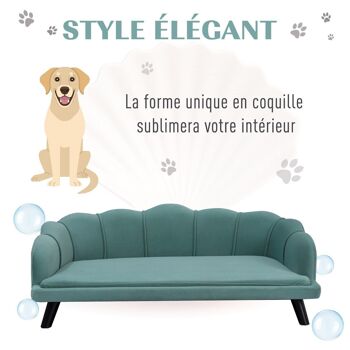 Canapé chien lit pour chien chat design contemporain coquillage dim. 98L x 60l x 35H cm coussin moelleux velours vert 4