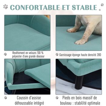 Canapé chien lit pour chien chat design contemporain coquillage dim. 98L x 60l x 35H cm coussin moelleux velours vert 5
