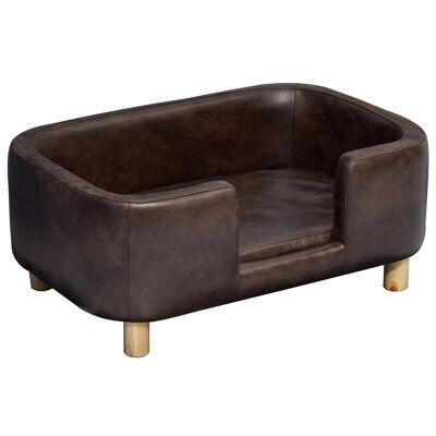 Dog sofa cat dog bed with soft cushion edge solid wood feet dim. 74 x 48.5 x 31 cm chocolate micro-fiber covering