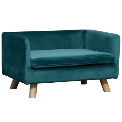 Dog sofa dog bed Scandinavian design soft cushion solid wood feet dim. 64 x 45 x 36 cm duck blue velvet