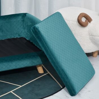 Canapé chien lit pour chien design scandinave coussin moelleux pieds bois massif dim. 64 x 45 x 36 cm velours bleu canard 5