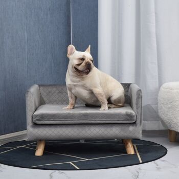 Canapé chien lit pour chien design scandinave coussin moelleux pieds bois massif dim. 64 x 45 x 36 cm velours gris 4