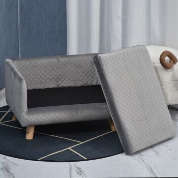 Canapé chien lit pour chien design scandinave coussin moelleux pieds bois massif dim. 64 x 45 x 36 cm velours gris 5