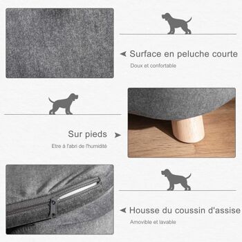Canapé chien lit pour chien design scandinave coussin moelleux amovible pieds bois massif dim. 70L x 47l x 30H cm peluche courte polyester gris 2
