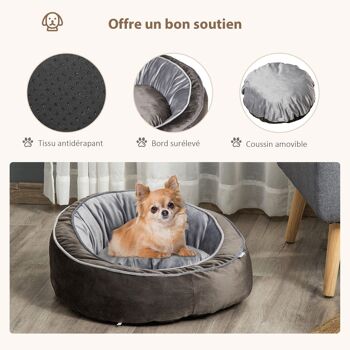 PawHut Panier pour chien lit pour animaux de compagnie velours hollandais coton PP gris 5