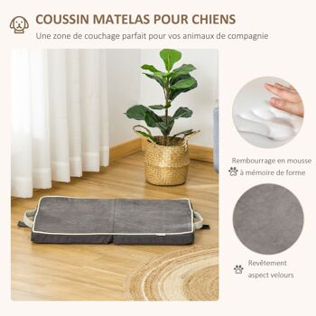 Coussin matelas chien ou chat lit pliable portable déhoussable lavable velours mousse à mémoire de forme gris 4