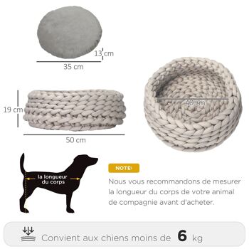 Panier pour chien chat Ø50 x 19H cm effet tressé tricot - coussin amovible et lavable en machine - polyester gris 3
