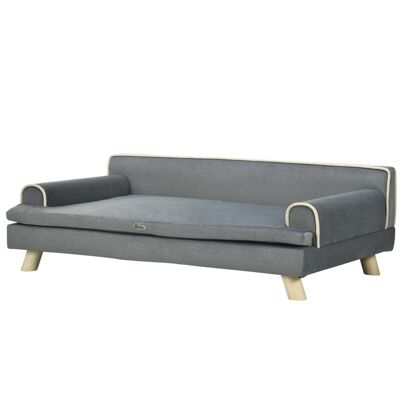 Dog sofa Scandinavian design dog bed soft cushion wooden base dim. 100L x 62W x 32H cm gray polyester
