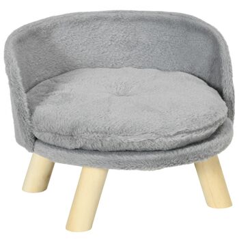 Canapé lit panier pour chien design scandinave coussin moelleux amovible pieds en bois Ø 40,5 x 33H cm gris 1