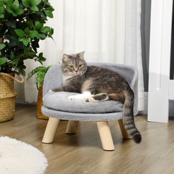 Canapé lit panier pour chien design scandinave coussin moelleux amovible pieds en bois Ø 40,5 x 33H cm gris 2