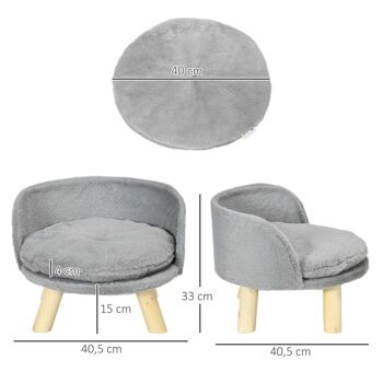 Canapé lit panier pour chien design scandinave coussin moelleux amovible pieds en bois Ø 40,5 x 33H cm gris 3