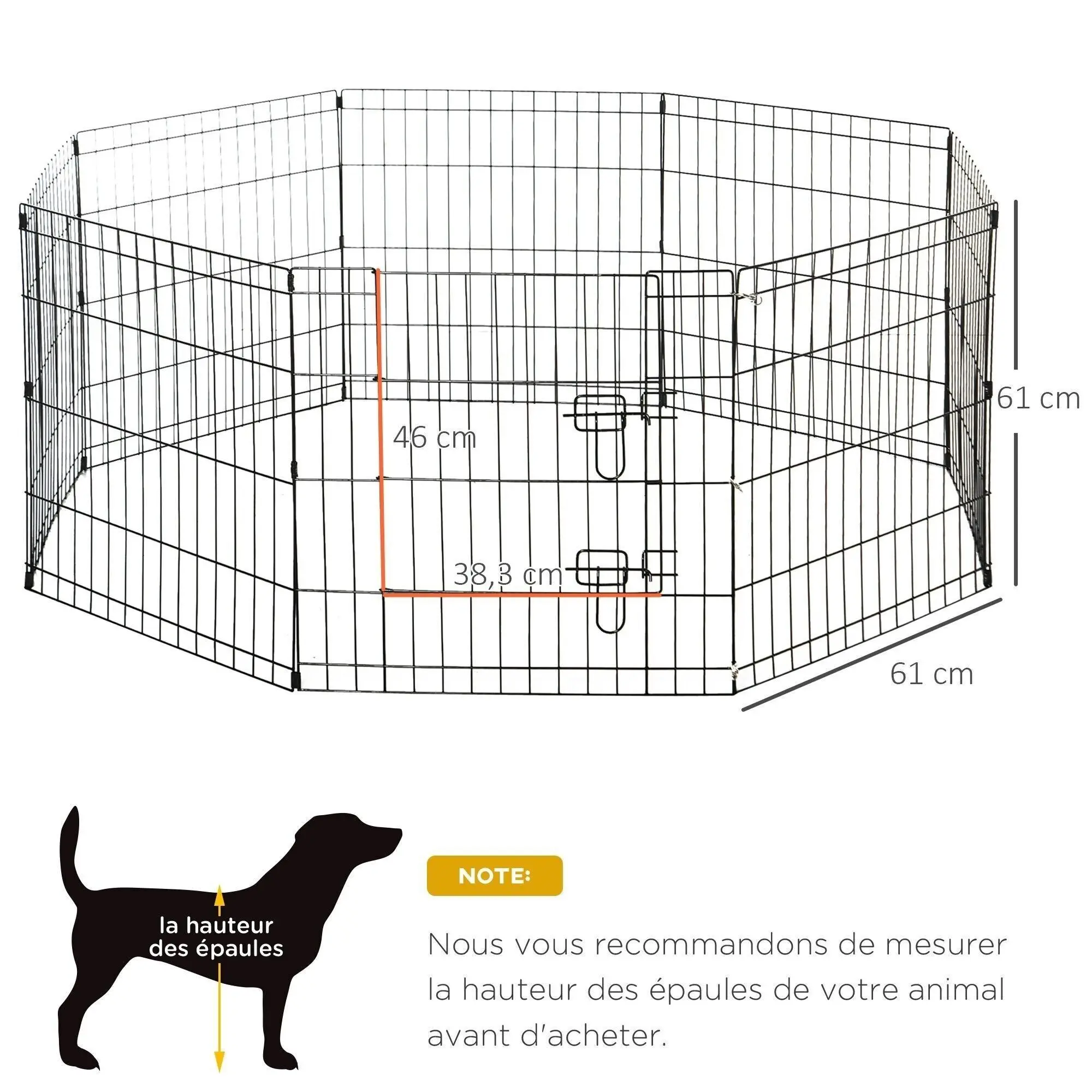 Hunde-Laufgitterabdeckung Für 61 Cm Gehege – Halbes Netz, Ausbruchsicher, Schwarz