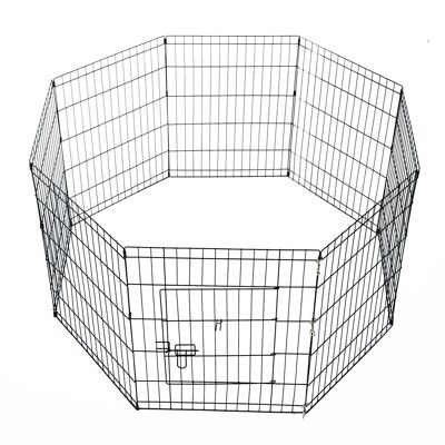 Steel enclosure for dog animals 1 door 8 panels 76L x 61L cm black