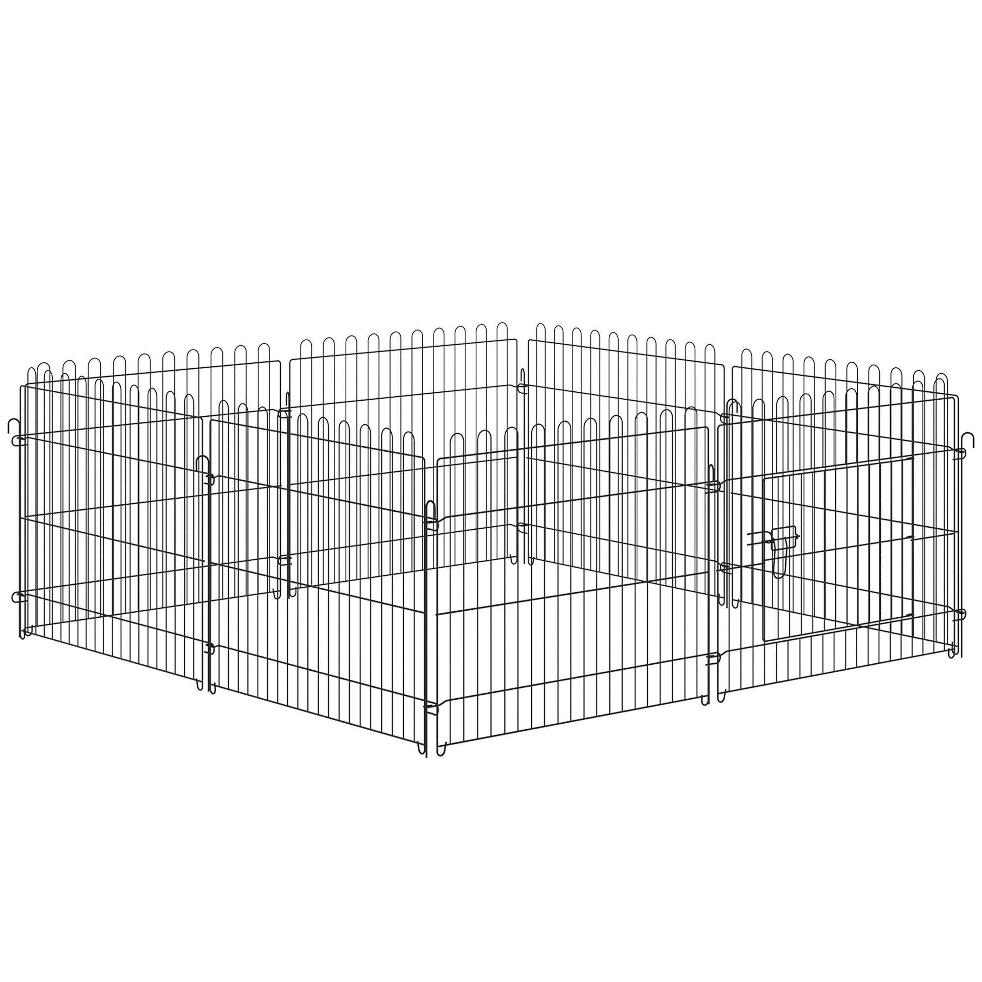 PawHut Laufstallgehege für Hunde, Welpen, Haustiere, Durchmesser 158 cm, 8 Paneele, 71 B x 61 H cm, Schwarz