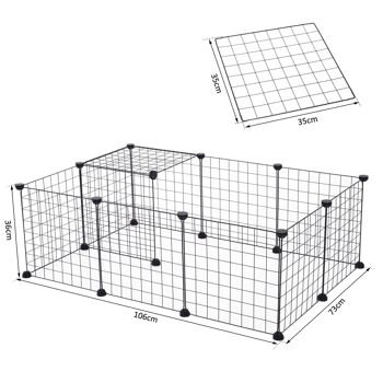 Cage parc enclos pour animaux domestiques L 106 x l 73 x H 36 cm bords arrondis fil métallique noir 55 3