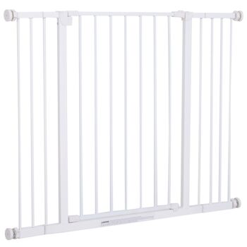 Barrière de sécurité longueur réglable dim. 76-107l x 76H cm sans perçage métal plastique blanc 1