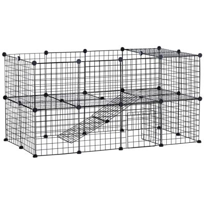 Jaula recinto de parque para mascotas L 146 x W 73 x H 73 cm modular 2 niveles 36 paneles bordes redondeados alambre de metal negro