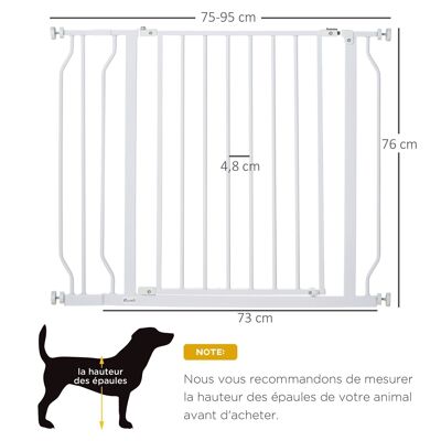 Barrera de protección para animales - longitud regulable medidas 75-95 cm - puerta con doble bloqueo, apertura bidireccional - sin taladrar - acero ABS blanco