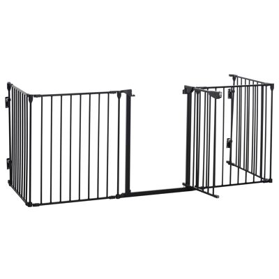 Barriera di sicurezza PawHut Recinto per cani Modulare pieghevole Porta integrata con serratura 5 pannelli metallici 300 l max. x 74,5H cm metallo PP nero
