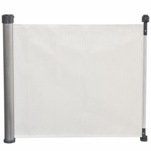 Barrière de sécurité barrière animaux rétractable automatique dim. 1,4L x 0,88H m aluminium maille PVC blanc