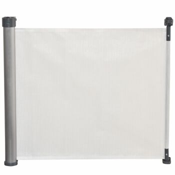 Barrière de sécurité barrière animaux rétractable automatique dim. 1,4L x 0,88H m aluminium maille PVC blanc 1