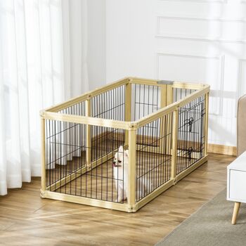 Parc enclos modulable pliable pour animaux 6 panneaux avec porte verrouillable dim. panneau 70L x 62H cm bois composite acier 2