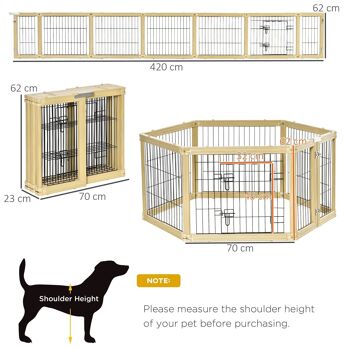 Parc enclos modulable pliable pour animaux 6 panneaux avec porte verrouillable dim. panneau 70L x 62H cm bois composite acier 3