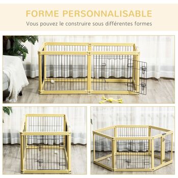 Parc enclos modulable pliable pour animaux 6 panneaux avec porte verrouillable dim. panneau 70L x 62H cm bois composite acier 4