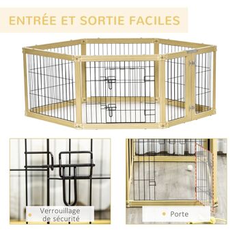 Parc enclos modulable pliable pour animaux 6 panneaux avec porte verrouillable dim. panneau 70L x 62H cm bois composite acier 5