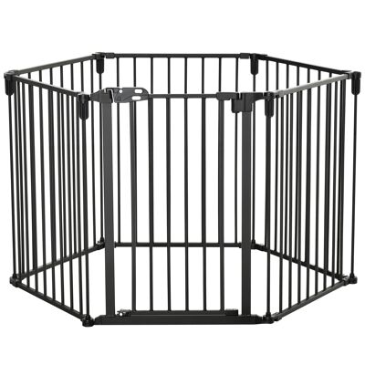 Barrera de seguridad PawHut - recinto modular plegable para perros - puerta con cerradura - 6 paneles de acero y PP - tamaño 362,5 L máx. x 76H cm negro