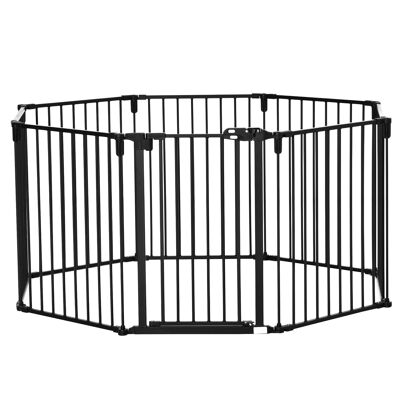 Barrera de seguridad PawHut - recinto modular plegable para perros - puerta con cerradura - 8 paneles de acero y PP - tamaño 482,5 L máx. x 76H cm negro