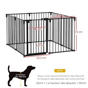 PawHut Barrière de sécurité - parc enclos chien modulable pliable - porte verrouillable - 8 panneaux acier et PP - dim. 482,5L max. x 76H cm noir 3