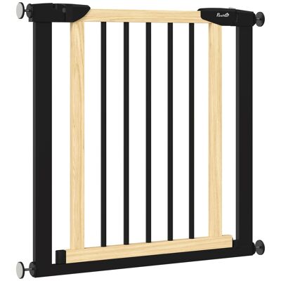 Barrera de seguridad para mascotas - longitud ajustable medidas 75-82 cm - puerta con cerradura, apertura bidireccional - sin taladrar - acero pino negro