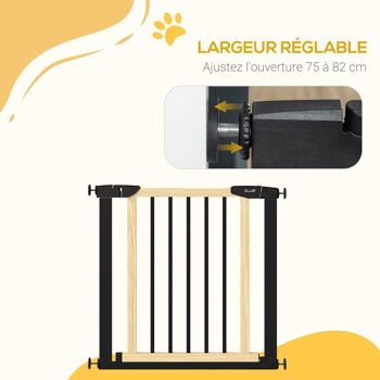 Barrière de sécurité animaux - longueur réglable dim. 75-82 cm - porte verrouillable, ouverture double sens - sans perçage - acier noir pin 4