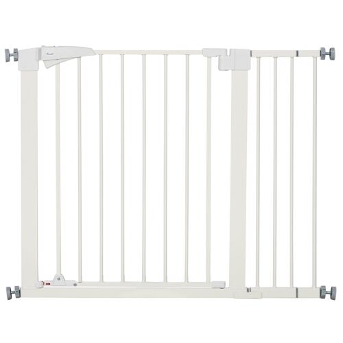 Barrière de sécurité animaux réglable 76-103L cm - porte 2 verrouillages, ouverture 2 sens - acier ABS blanc