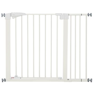 Verstellbares Tierschutzgitter 76-103 L cm – 2 verriegelbare Türen, 2-Wege-Öffnung – weißer ABS-Stahl