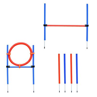 Agility sport per cani attrezzatura completa ostacoli e addestramento 11 pezzi con borsa per il trasporto in acciaio rossa e blu