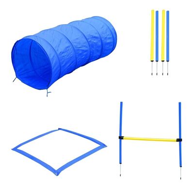 Agility sport pour chiens équipement complet obstacles, tunnel, slalom, zone repos + 2 sacs de transport bleu jaune