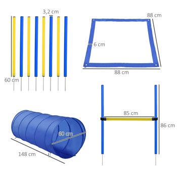 Agility sport pour chiens équipement complet obstacle, tunnel, slalom, zone repos + sac de transport bleu jaune 3