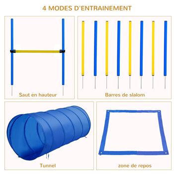 Agility sport pour chiens équipement complet obstacle, tunnel, slalom, zone repos + sac de transport bleu jaune 4