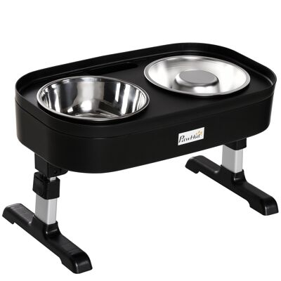 Raised double bowl door 2 stainless steel bowls. adjustable height - dim. 43L x 25W x 30H cm - black PP
