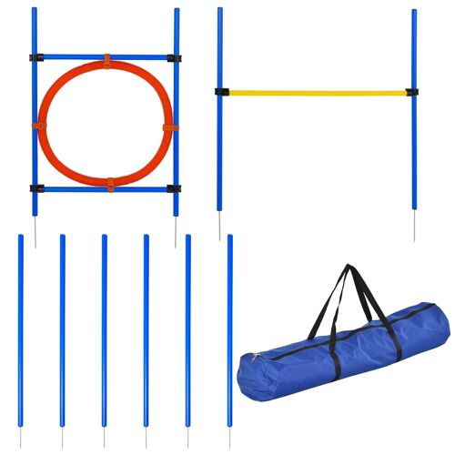 Agility sport pour chiens équipement complet : 6 poteaux slalom, obstacle, anneau + sac de transport bleu jaune rouge