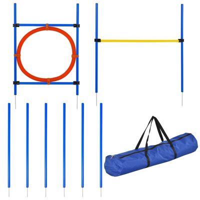 Agility sport pour chiens équipement complet : 6 poteaux slalom, obstacle, anneau + sac de transport bleu jaune rouge
