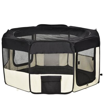 Parque plegable para perros y gatos - Ø 120 x 58H cm - Tejido Oxford acero - negro crema