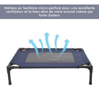 Lit pour chien chat lit de camp grand confort sur pieds tissu oxford textilène micro-perforé 76L x 61l x 18H cm bleu marine noir 4