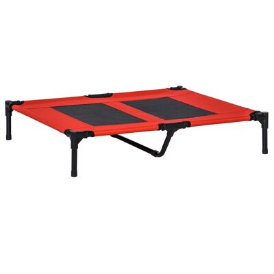 Bed for dog cat high comfort camp bed on feet micro-perforated textilene oxford fabric 92L x 76W x 18H cm red black