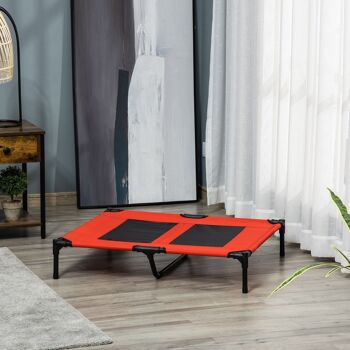 Lit pour chien chat lit de camp grand confort sur pieds tissu oxford textilène micro-perforé 92L x 76l x 18H cm rouge noir 2