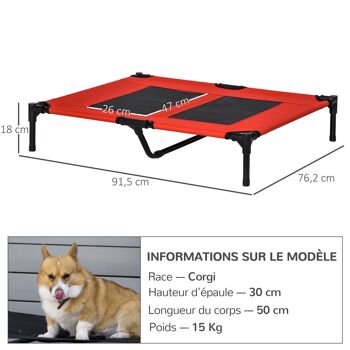 Lit pour chien chat lit de camp grand confort sur pieds tissu oxford textilène micro-perforé 92L x 76l x 18H cm rouge noir 3